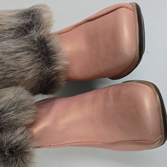 Timberland Iridescent Peach Leather Faux Fur Trim Wedge Winter Snow Boots - Picture 4 of 10